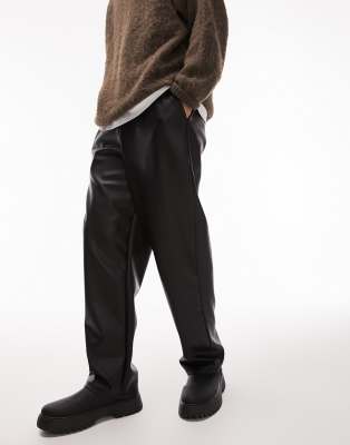 Topman faux leather straight leg jogger in black - ASOS Price Checker