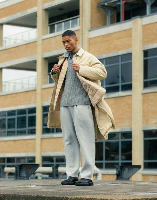 Topman - Joggers dritti pesanti con pieghe sul davanti in tessuto scuba grigio mélange
