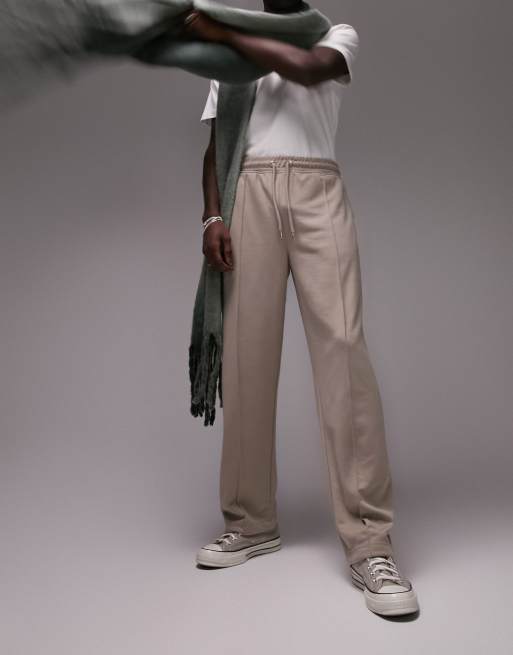 Topman - Joggers eleganti dritti in tricot con pinces color pietra