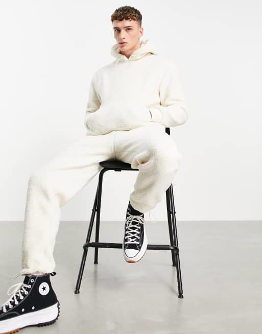 Topman - Joggers in pile borg color pietra in coordinato