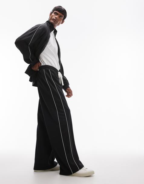 Topman - Joggers larghi neri con profili laterali doppi a contrasto - view 1