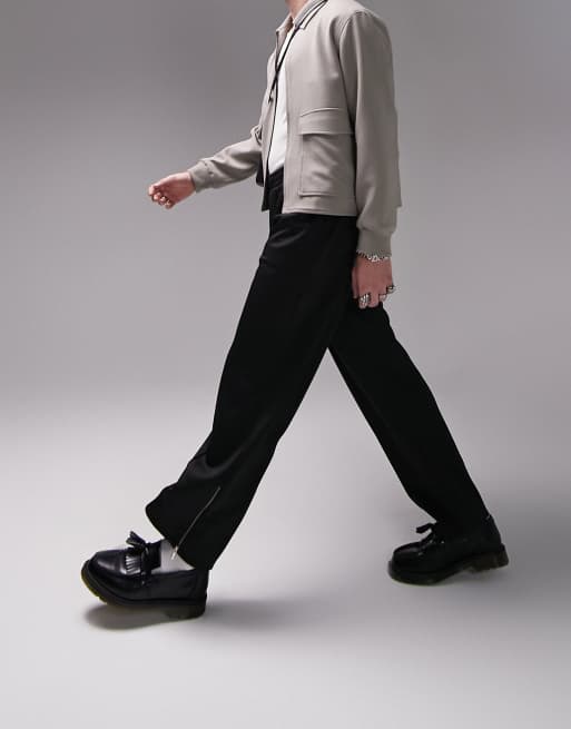 Topman - Joggers neri dritti eleganti con zip