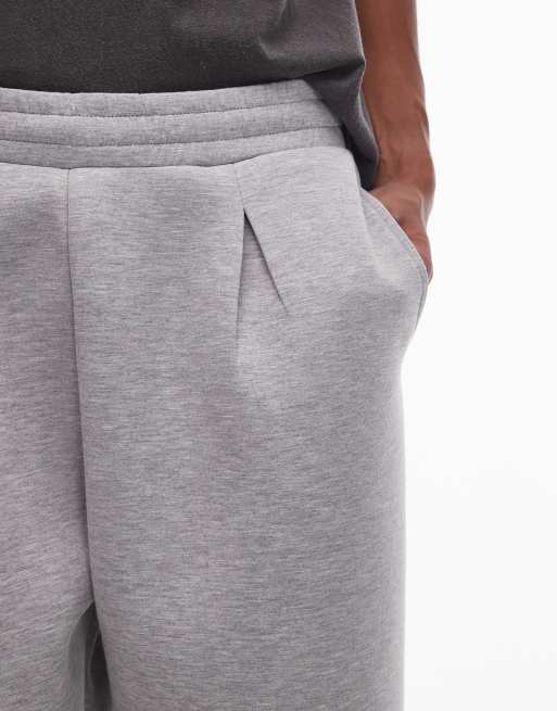 Topman - Joggers pesanti dritti in tessuto effetto scuba grigio mélange con piega sul davanti, 4 di 6