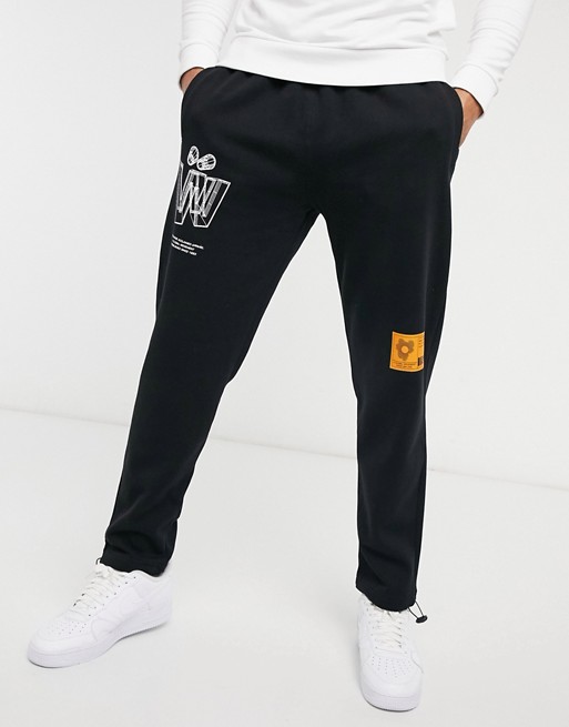 Topman print jogger with bungee cords in black