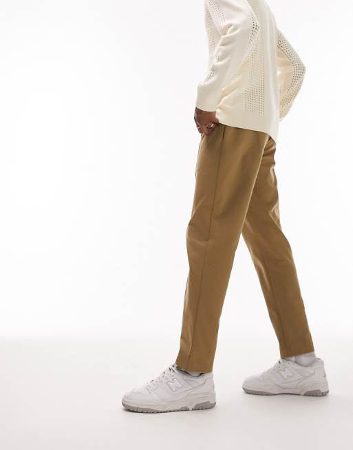 Topman – Joggersy ze zwężanymi nogawkami i drobnymi zaszewkami w kolorze khaki