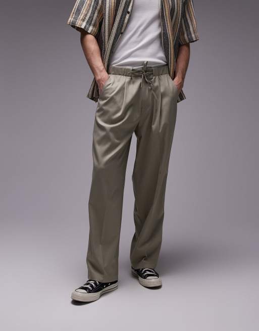 Topman - Joggingbroek met elastische gestrikte taille en baggy pijpen in kaki, 2 van 5