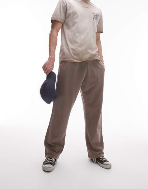 Topman – Jogginghose in verwaschenem Braun mit geradem Schnitt