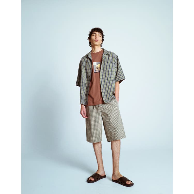 Outfit Green Checkered Shorts Topman Jort Cheesecloth Plaid Shorts