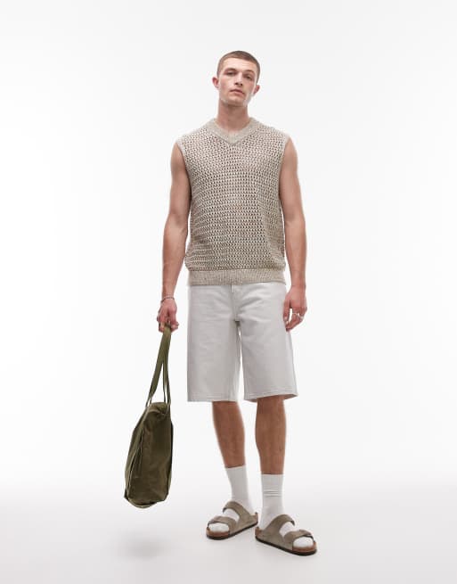 Topman jort denim short in white