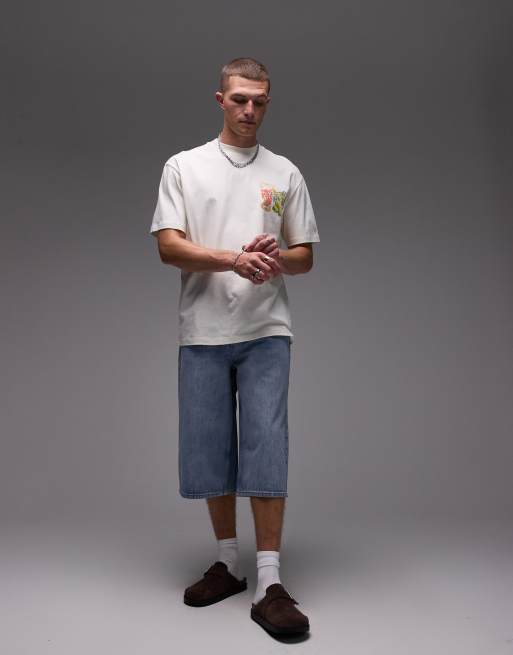 Topman - Jorts taglio medio blu lavaggio chiaro