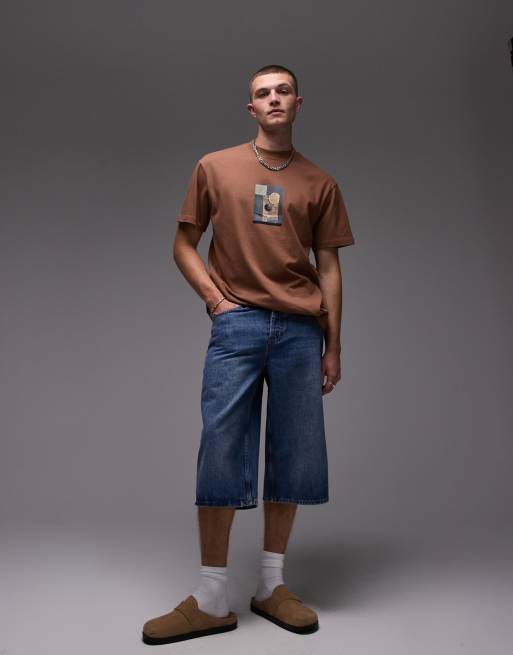 Topman - Jorts taglio medio blu lavaggio medio