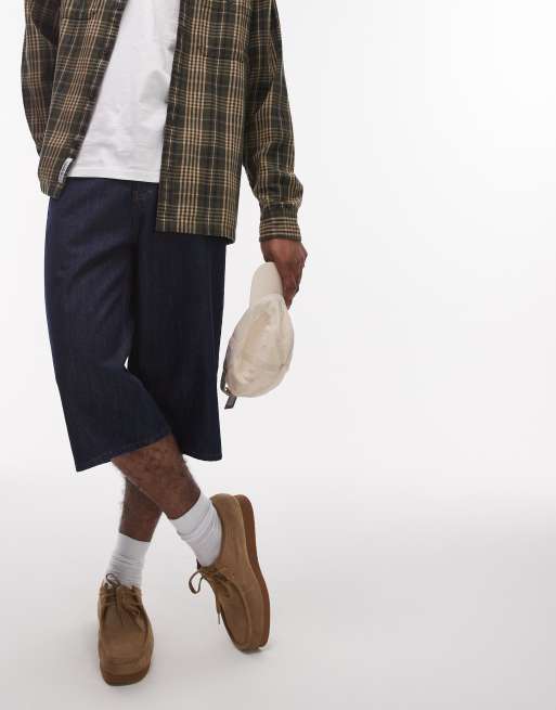 Topman - Jorts taglio medio in denim lavaggio medio grezzo