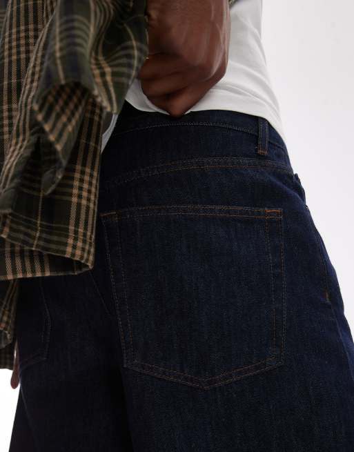 Topman - Jorts taglio medio in denim lavaggio medio grezzo