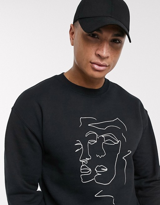 Topman jumper with face print in black