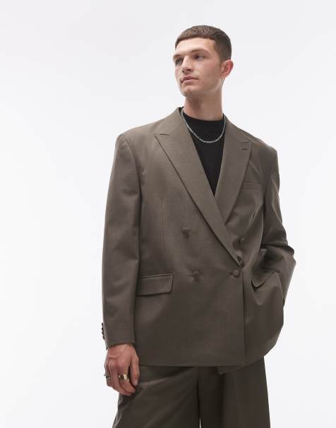 Topman – Kakifärgad, dubbelknäppt, dekonstruerad kostymjacka med avslappnad passform - view 1