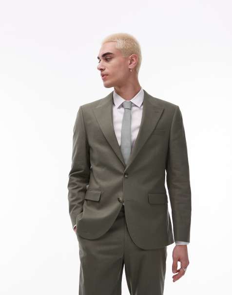 Topman – Kakifärgad, enkelknäppt kavaj i linnemix - view 1