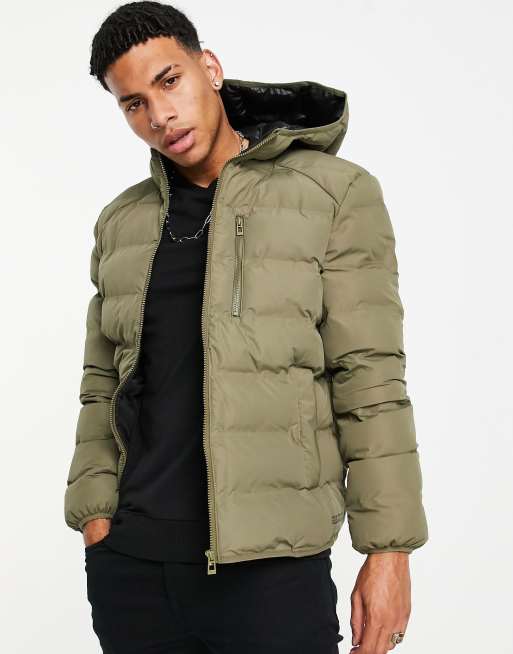 Topman – Kakifärgad kviltad jacka med vaddering