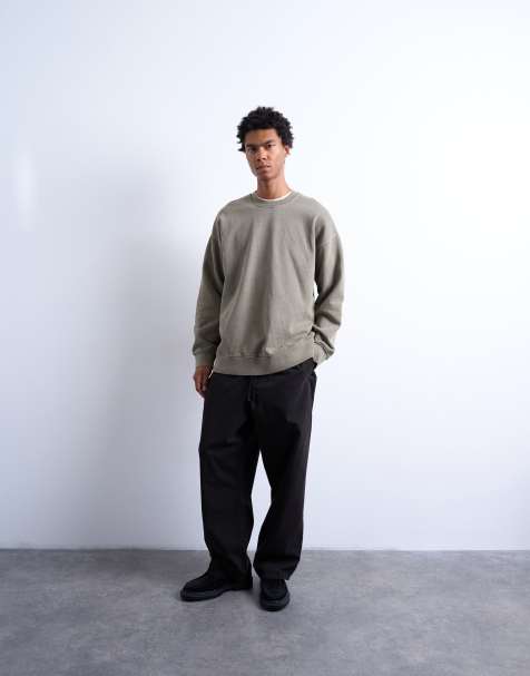 Topman – Kakifärgad, tvättad, kraftig sweatshirt i oversize passform - view 1