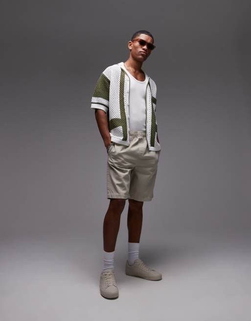 Topman – Kakifärgad, virkad topp med avslappnad passform, knäppning och abstrakt mönster, 4 av 4
