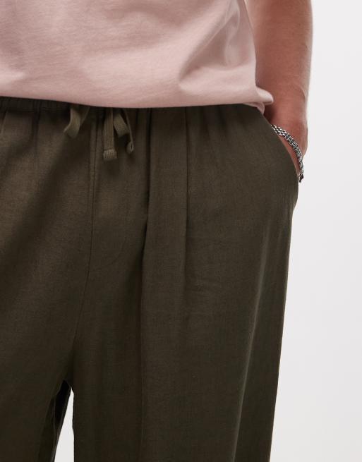 Topman – Kakifärgade byxor i linne- och bomullsblandning med avslappnad passform, 3 av 5