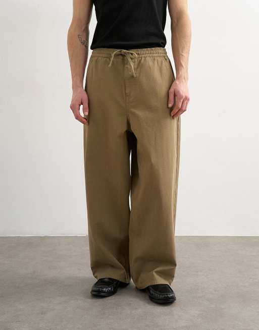 Topman - Kakifarvede bukser i sildebensmateriale med baggy pasform, 2 af 5