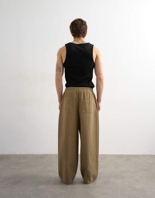 Topman - Kakifarvede bukser i sildebensmateriale med baggy pasform, 3 af 5