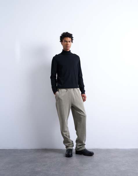 Topman - Kakifarvede forvaskede joggingbukser i kraftigt materiale med lige ben - view 1