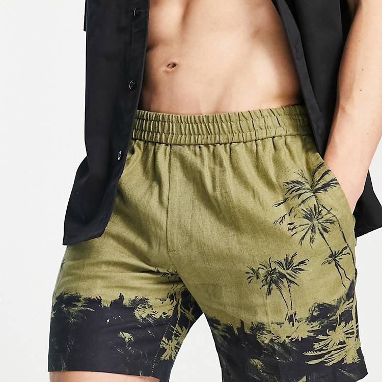 shorts med palmeprint i hørblanding | Jacob Cohen straight-leg dark wash jeans -