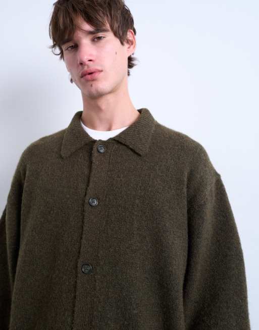 Topman - Kakifarvet cardigan med oversized fit og knapper, 3 af 5