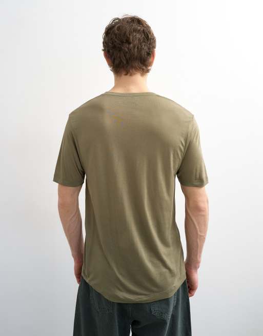 Topman - Kakifarvet gennemsigtig T-shirt med klassisk pasform, 3 af 5