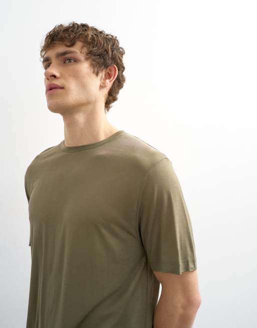 Topman - Kakifarvet gennemsigtig T-shirt med klassisk pasform, 4 af 5
