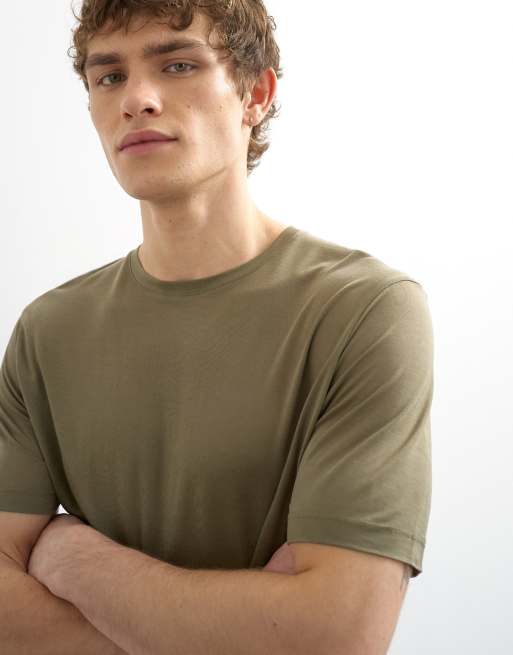 Topman - Kakifarvet gennemsigtig T-shirt med klassisk pasform, 5 af 5