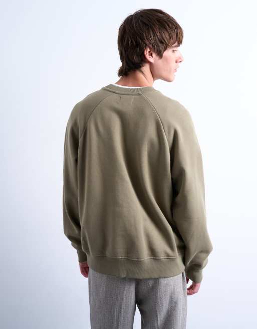 Topman - Kakigrøn raglan-sweatshirt i firkantet pasform, 5 af 5