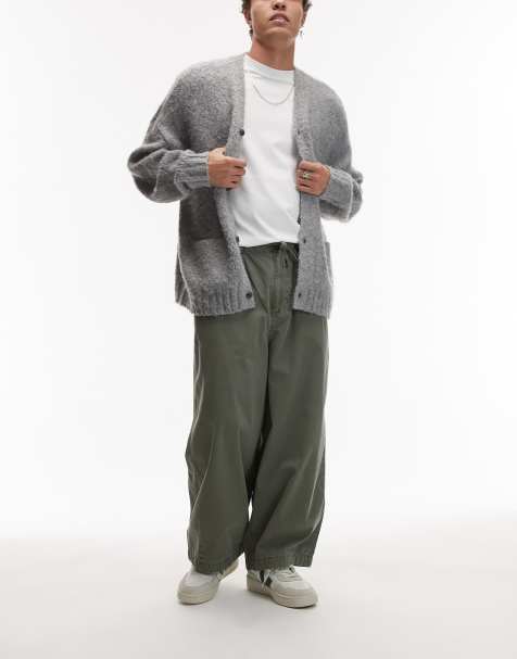 Topman - Kakigrønne oversized cropped bukser i twill - view 1