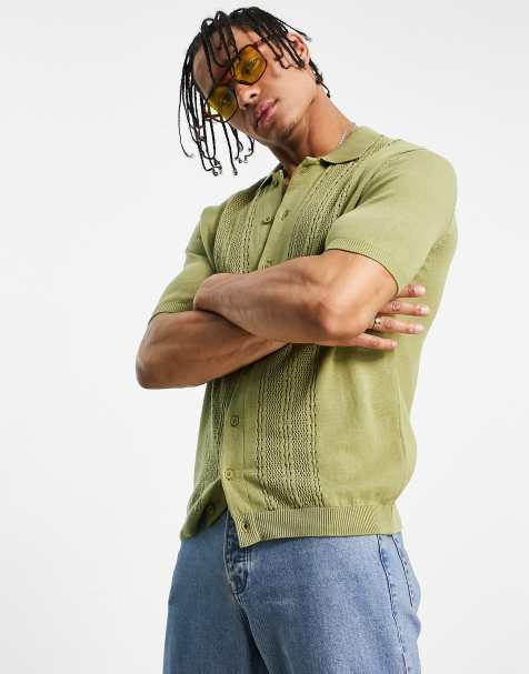 Topman – Kakigrön, stickad skjorta med knäppning - view 1