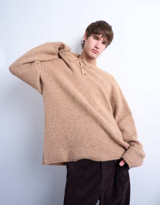 Topman – Kamiennobeżowa dzianinowa koszulka polo oversize, 5 z 5