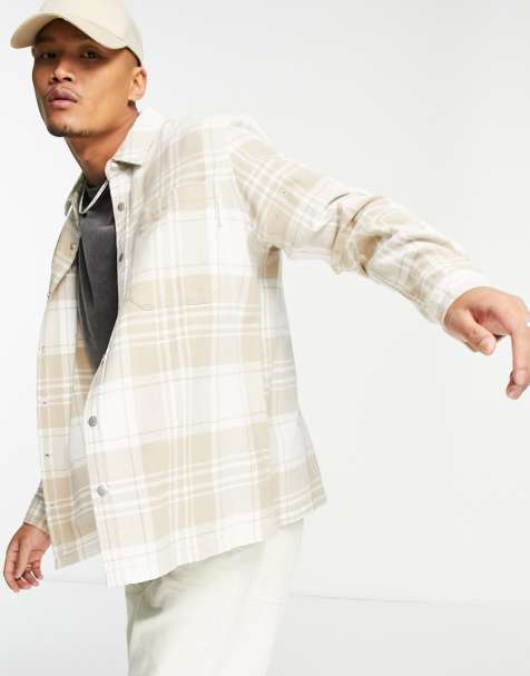 Topman – Kamiennobeżowa koszula oversize w kratę - view 1