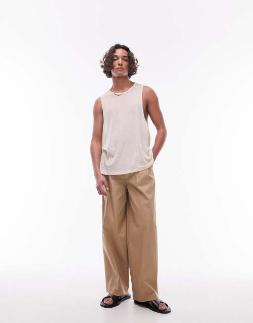 Topman – Kamiennobeżowe bawełniane spodnie z szerokimi nogawkami, 2 z 5