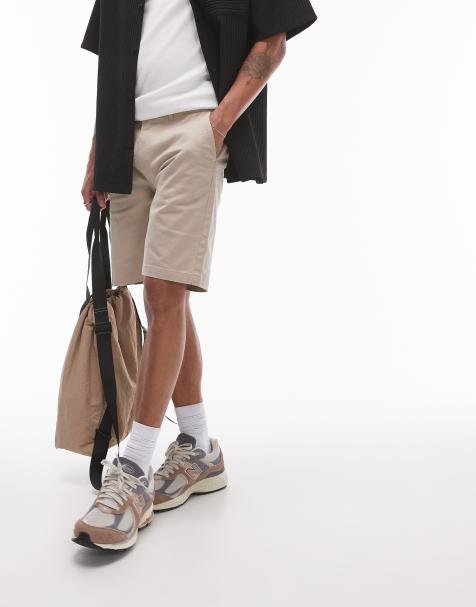 Topman slim chino shorts in stone