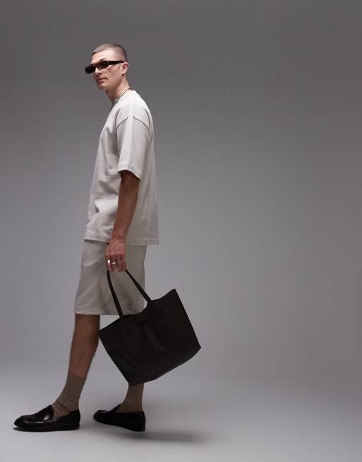 Topman – Kamiennobeżowe szorty oversize z domieszką lnu, 3 z 4