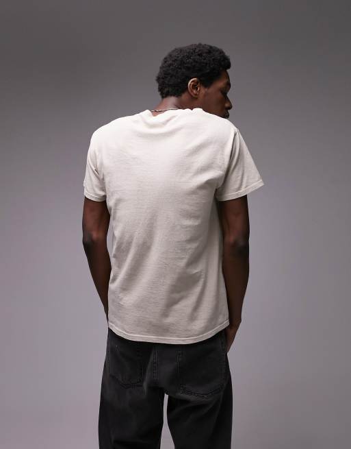 Topman – Kamiennobeżowy sprany T-shirt oversize z nadrukiem „Lagos”, 3 z 4