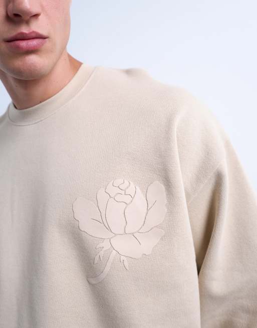 Topman – Kamiennoszara bluza oversize w wypukły kwiatowy wzór, 3 z 5