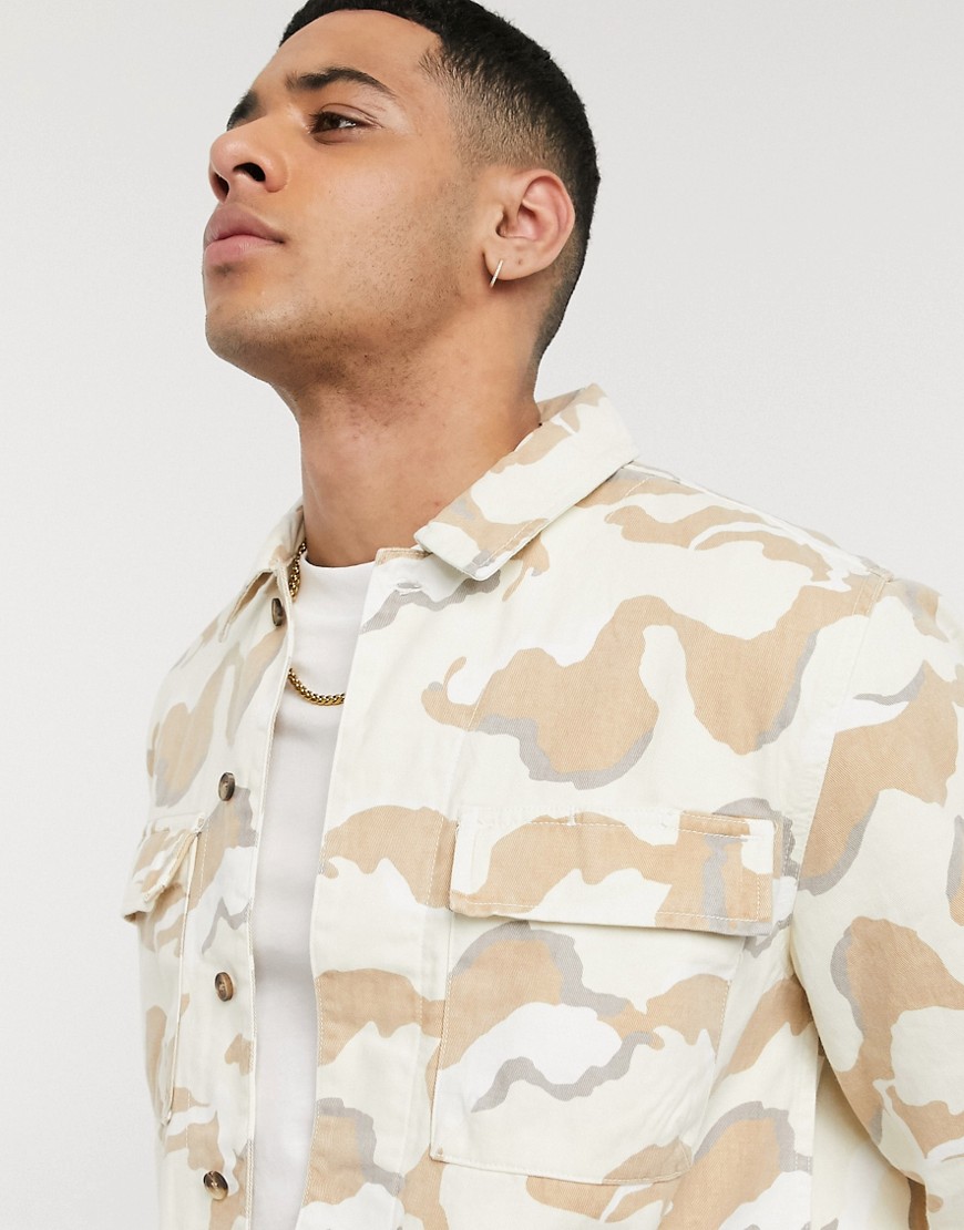 Topman – Kamouflagemönstrad overshirt med lång ärm-Flerfärgad
