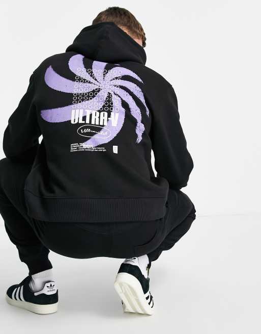 Topman – Kapuzenpullover in Schwarz mit Vortex-Grafik