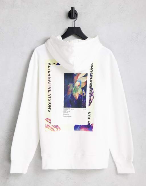 Topman – Kapuzenpullover in Weiß mit Blumenprint am Rücken