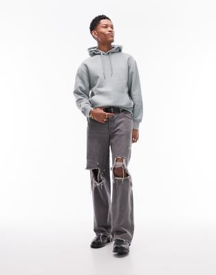 Topman – Kapuzenpullover mit klassischem Schnitt in Salbeigrün