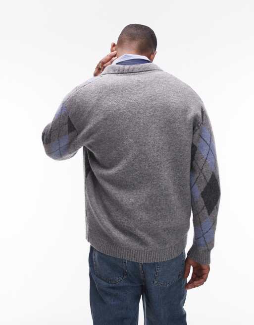 Topman – Kardigan z kołnierzem i wzorem w szaro-niebieskie romby, 3 z 4