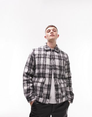 Topman – Karierte Hemdjacke aus Wollmischung in Schwarz und Weiß