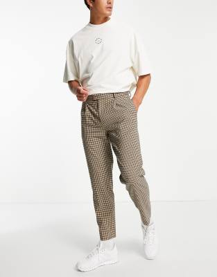 Topman – Karottenhose in Stein mit Vichy-Karos