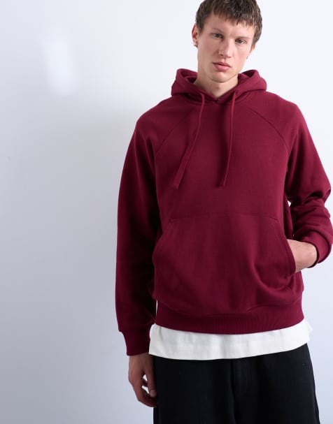 Topman – Kastiger Kapuzenpullover in Burgunderrot - view 1